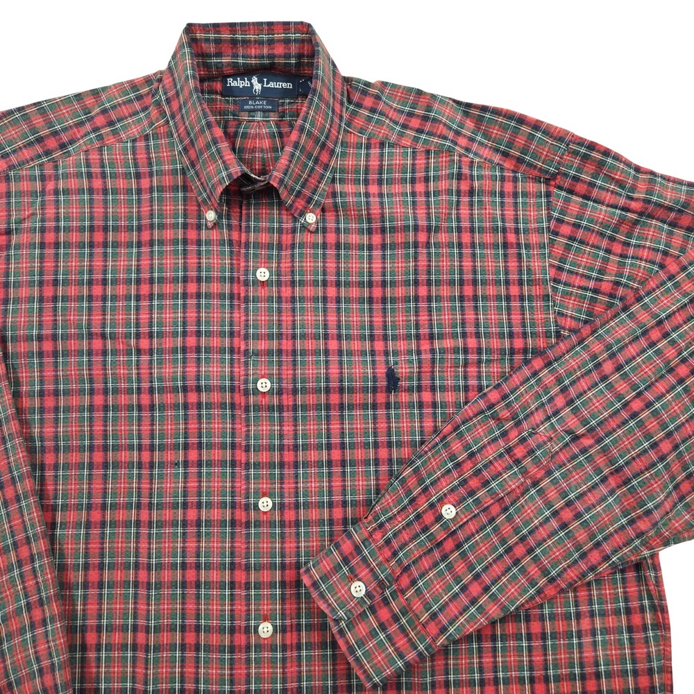 Ralph Lauren Blake Button Long Sleeve Shirt Seersucker Stewart Plaid Mens Medium